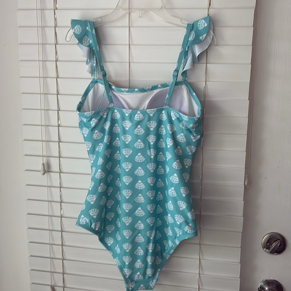 Kona Sol Swimsuit One piece Ruffle Blue Green SZ M (8-10) NWT - Picture 5 of 10